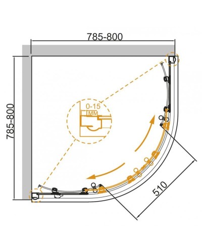 Душевой уголок Cezares Giubileo R2 80x80 GIUBILEO-R-2-80-SCORREVOLE-C-G прозрачное стекло профиль Золото