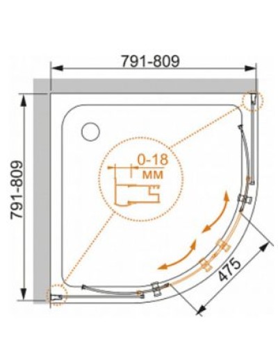 Душевой уголок Cezares Pratico R-2 90x90 PRATICO-R-2-90-P-Cr профиль Хром стекло рифленое