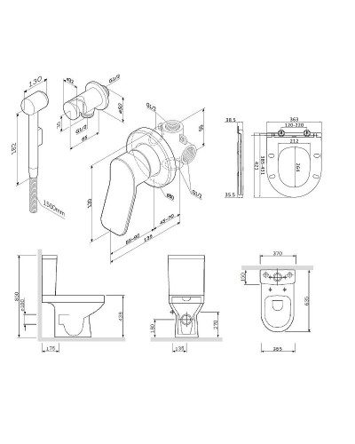 Комплект душевого уголка AM.PM Gem UK91SA с поддоном с мебелью с унитазом с комплектом смесителей с душевым гарнитуром и аксессуарами