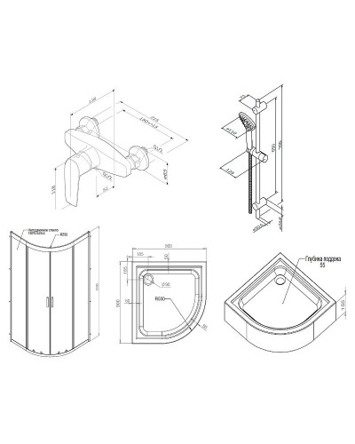 Комплект душевого уголка AM.PM Gem UK91SA с поддоном с мебелью с унитазом с комплектом смесителей с душевым гарнитуром и аксессуарами