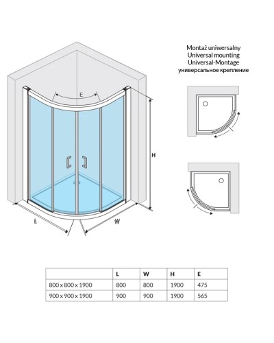 Душевой уголок 90х90 см прозрачное стекло Excellent 201 KAAC.1801.900