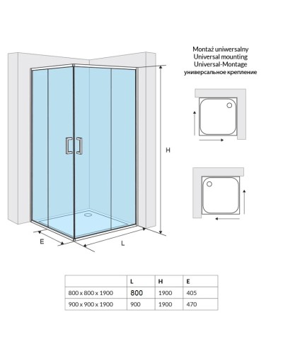 Душевой уголок 90х90 см прозрачное стекло Excellent 201 KAAC.1802.900