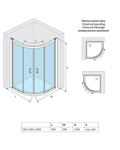 Душевой уголок Excellent 600 90х90 KAAC.1901.900.LP профиль Хром стекло прозрачное