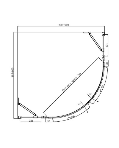 Душевой уголок Ambassador Nord 90х90 13011101 профиль Хром стекло прозрачное