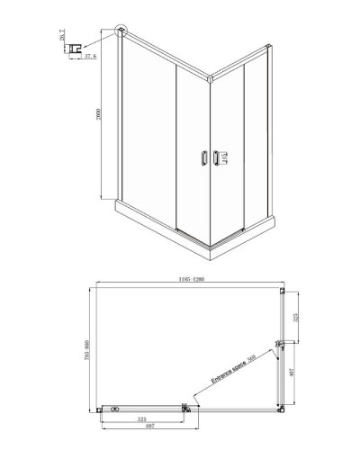 Душевой уголок Ambassador Queen 120х80 11011205LBlack профиль Черный стекло прозрачное