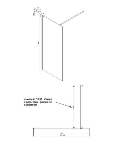 Душевая перегородка Ambassador Walk-in 90х200 15031109 профиль Черный стекло прозрачное