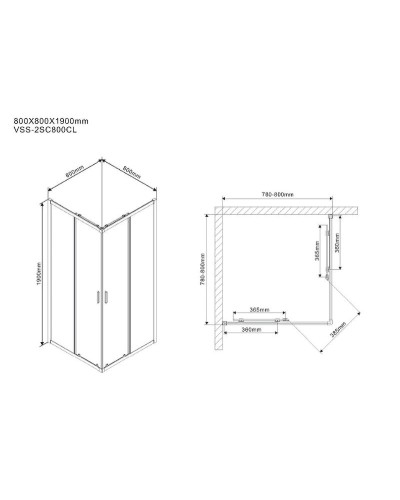 Душевой уголок Vincea Scala 80х80 VSS-2SC800CL профиль Хром стекло прозрачное