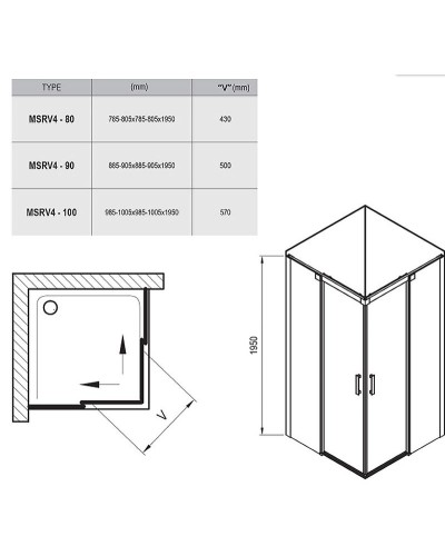 Душевой уголок Ravak Matrix MSRV4-90 90x90 1WV77100Z1 профиль Белый стекло Transparent