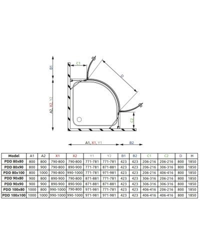 Душевой уголок Radaway Torrenta PDD E 90×80 графитовое