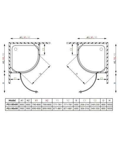 Душевой уголок Radaway Torrenta PDJ 90×90 L графитовое