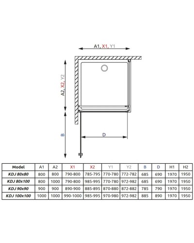 Душевой уголок Radaway EOS KDJ 90 L×90 прозрачное