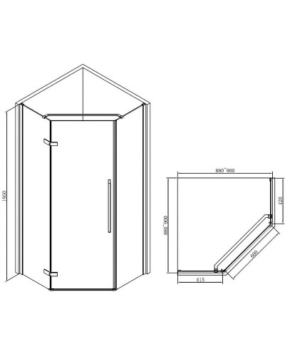 Душевой уголок Abber 90х90 AG05090B фурнитура Черная стекло прозрачное