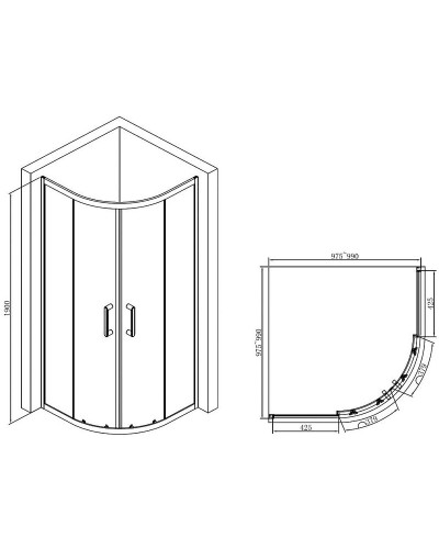 Душевой уголок Abber 100х100 AG01100B профиль Черный стекло прозрачное