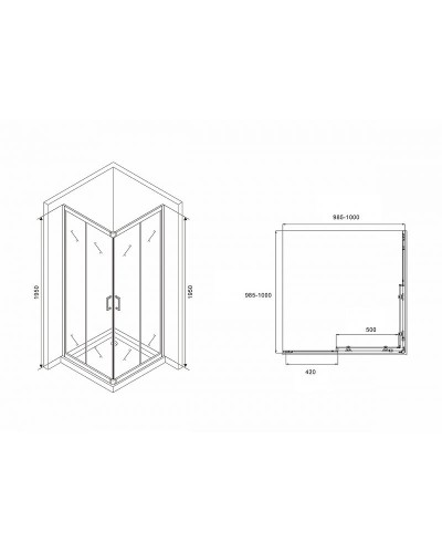 Душевой уголок Abber Schwarzer Diamant 100х100 AG02100B профиль Черный стекло прозрачное