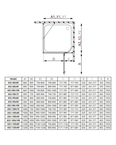 Душевой уголок Radaway Almatea KDJ 100 R×90 графитовое