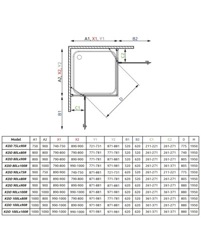 Душевой уголок Radaway Almatea KDD 90R×80L коричневое