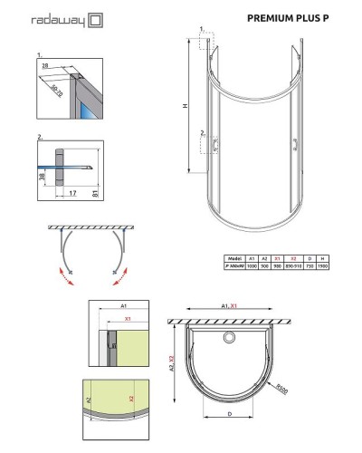 Душевой уголок Radaway Premium Plus P 1900 100x90 33300-01-01N профиль Хром стекло прозрачное