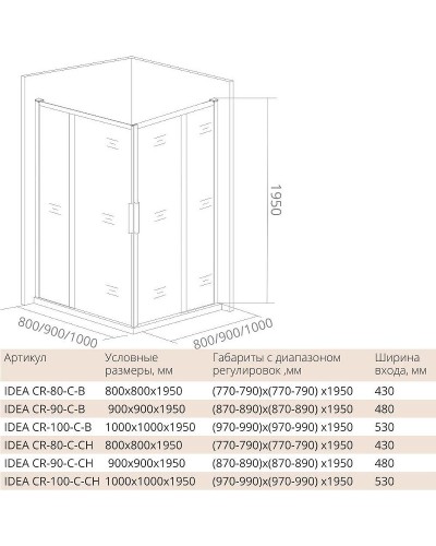 Душевой уголок Good Door Idea CR-100-C-CH 100х100 профиль Хром стекло прозрачное