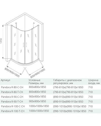 Душевой уголок Good Door Pandora R-80-C-CH 80х80 профиль Хром стекло прозрачное