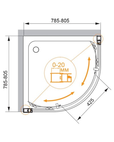 Душевой уголок Cezares Momento 80х80 MOMENTO-R-2-80-C-Cr профиль Хром стекло прозрачное