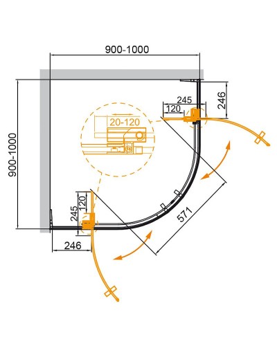 Душевой уголок Cezares Silder 100х100 SLIDER-R-2-90/100-C-Cr профиль Хром стекло прозрачное