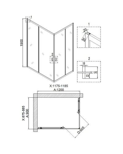 Душевой уголок Niagara Nova 120х90 NG-6611-08 профиль Хром стекло прозрачное