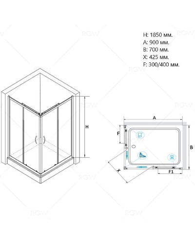 Душевой уголок RGW Passage PA-146 90х70 020814679-11 профиль Хром стекло прозрачное