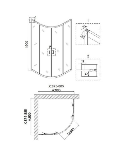 Душевой уголок Niagara Nova NG-6806-08 BLACK 90х90 профиль Черный стекло прозрачное