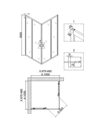 Душевой уголок Niagara Nova NG-6809-08 BLACK 100х100 профиль Черный стекло прозрачное