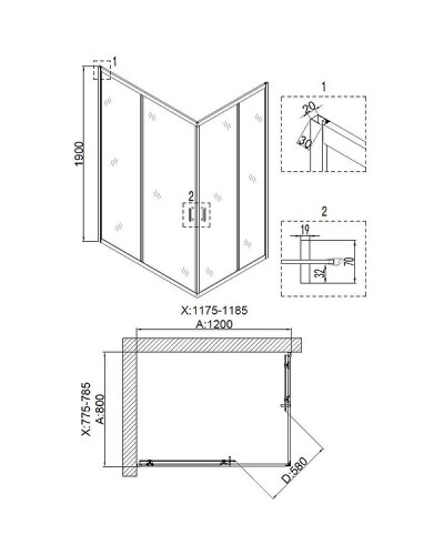 Душевой уголок Niagara Nova NG-6810-08 BLACK 120х80 профиль Черный стекло прозрачное