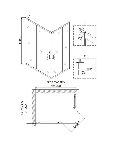 Душевой уголок Niagara Nova NG-6811-08 BLACK 120х90 профиль Черный стекло прозрачное
