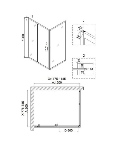 Душевой уголок Niagara Nova NG-6812-08 BLACK 120х80 профиль Черный стекло прозрачное