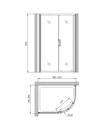Душевой уголок 120х80 см Gemy Victoria S30181 прозрачное