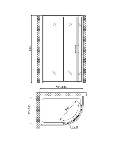 Душевой уголок 100х90 см Gemy Victoria S30192 прозрачное