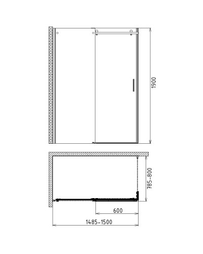 Душевой уголок 150х80 см Gemy Modern Gent S25191B-A6-80 прозрачное