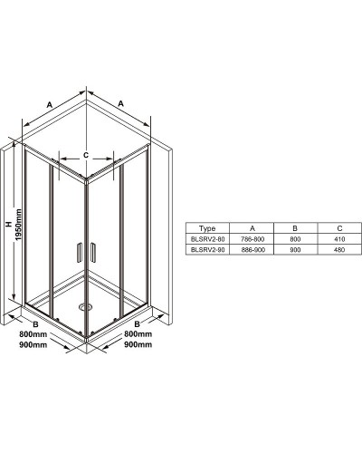 Душевой уголок Ravak Blix BLSRV2-80 80x80 X1LM40300Z1 профиль Черный стекло Transparent
