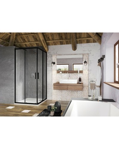 Душевой уголок Ravak Blix BLSRV2-90 90x90 X1LM70300Z1 профиль Черный стекло Transparent