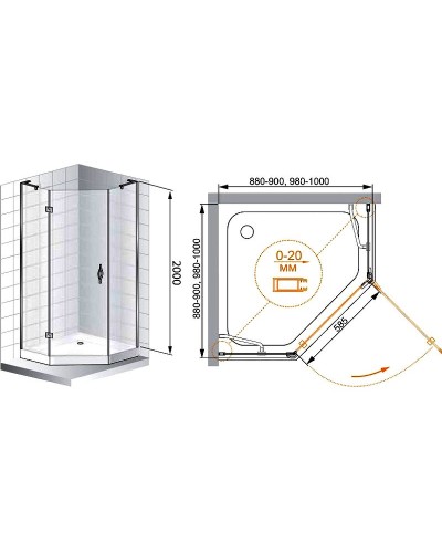 Душевой уголок Cezares Bergamo 100x100 L BERGAMO-W-P-1-100-C-Cr-L-IV профиль Хром стекло прозрачное