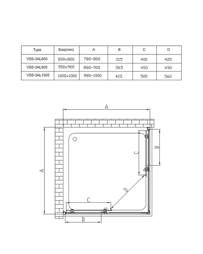 Душевой уголок Vincea Alpha 90x90 VSS-3AL900MT профиль Хром стекло текстурное