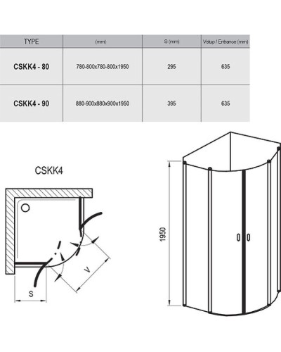 Душевой уголок Ravak Chrome CSKK4 80x80 3Q140100Z1 профиль Белый стекло Transparent