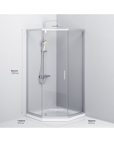 Душевой уголок AM.PM Gem 90x90 W90G-405-090MT профиль Хром матовый стекло прозрачное