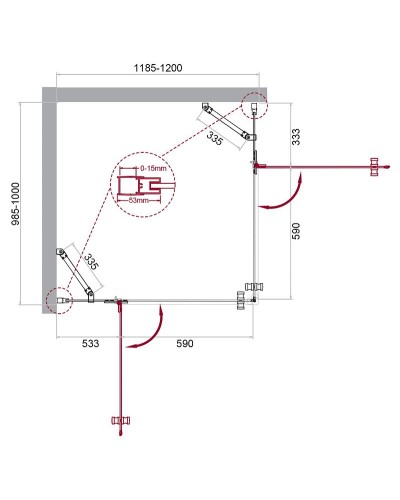 Душевой уголок BelBagno Kraft 120х100 KRAFT-AH-22-120/100-C-Cr-L профиль Хром стекло прозрачное
