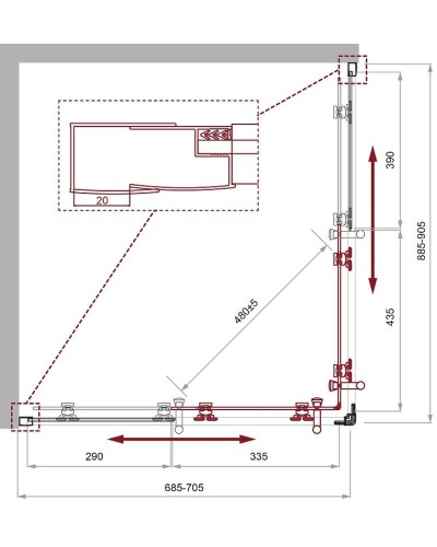 Душевой уголок BelBagno Uno 90х70 UNO-195-AH-2-90/70-P-Cr профиль Хром стекло рифленое