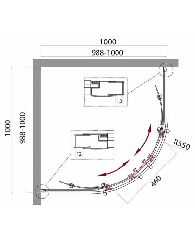 Душевой уголок BelBagno Uno 100х100 UNO-195-R-2-100-P-Cr профиль Хром стекло рифленое