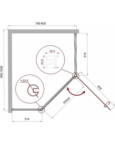Душевой уголок BelBagno Uno 100х80 UNO-195-PH-1-100/80-C-Cr профиль Хром стекло прозрачное