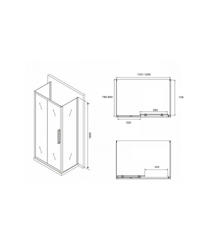 Душевой уголок Abber Schwarzer Diamant 120х80 AG30120BH-S80B-S80B профиль Черный стекло прозрачное