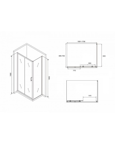 Душевой уголок Abber Schwarzer Diamant 170х70 AG30170B-S70B профиль Черный стекло прозрачное