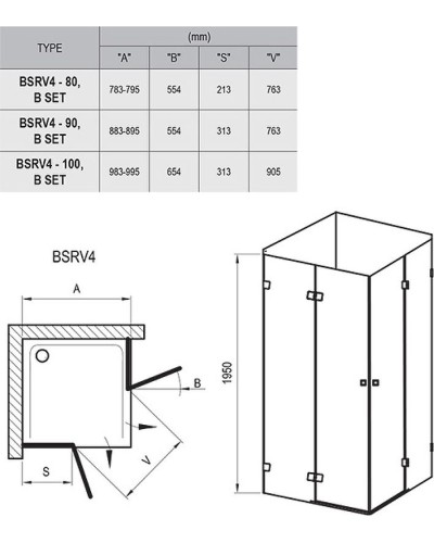 Душевой уголок Ravak Brilliant BSRV4-90 90х90 1UV77A00Z1 профиль Хром стекло Transparent