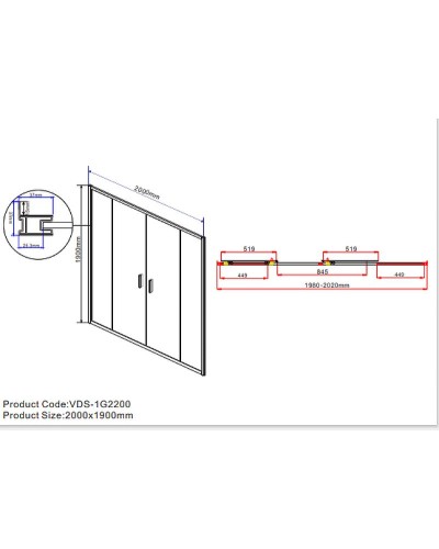 Душевая дверь Vincea Garda 200 VDS-1G2200CH профиль Хром стекло шиншилла