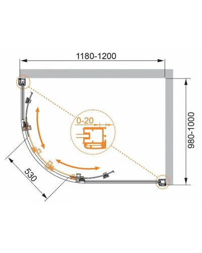 Душевой уголок Cezares Anima 120x100 R ANIMA-W-RH-2-120/100-C-Cr-R профиль Хром стекло прозрачное